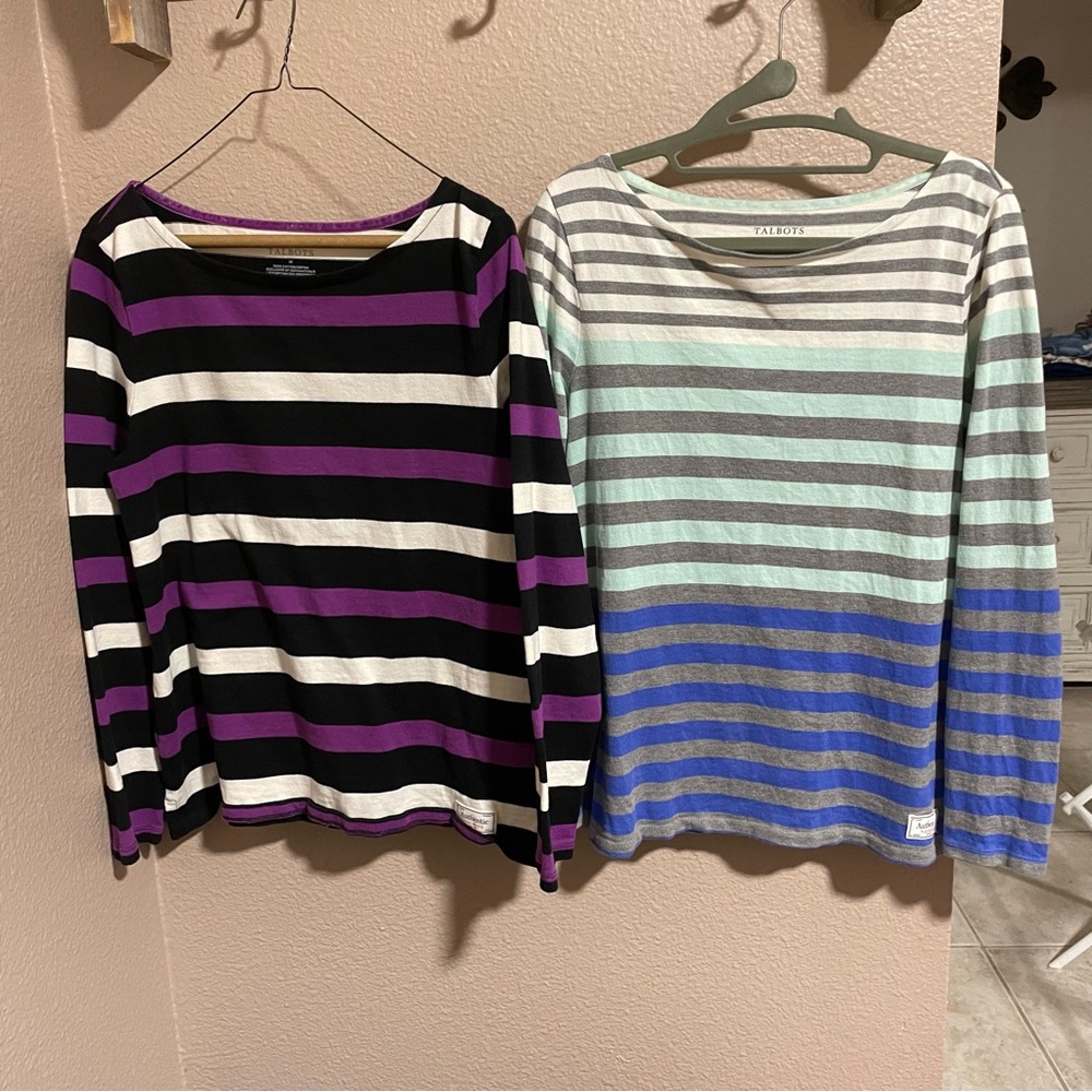 Talbots bundle of two Black and Purple Striped cotton Tops